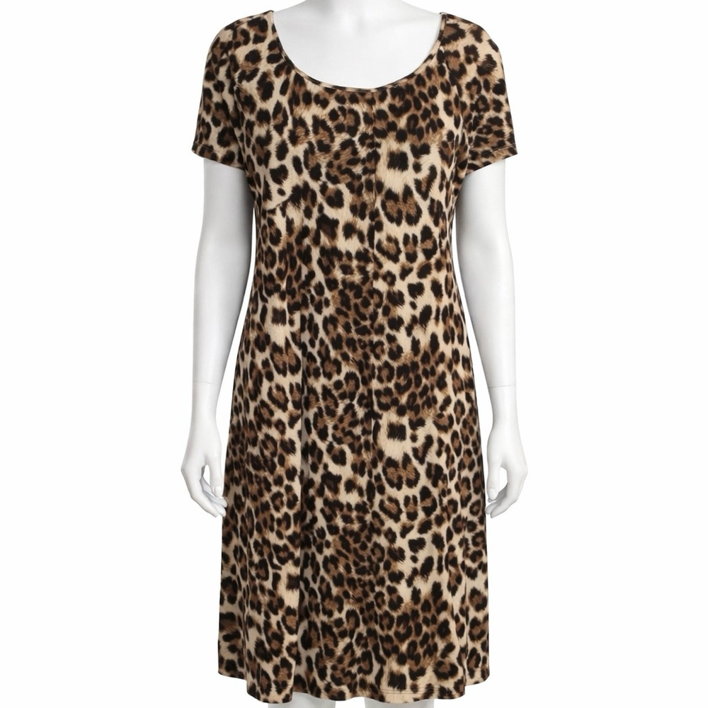INC International Concepts Leopard Print Shift Dress L Animal Print Short Sleeve